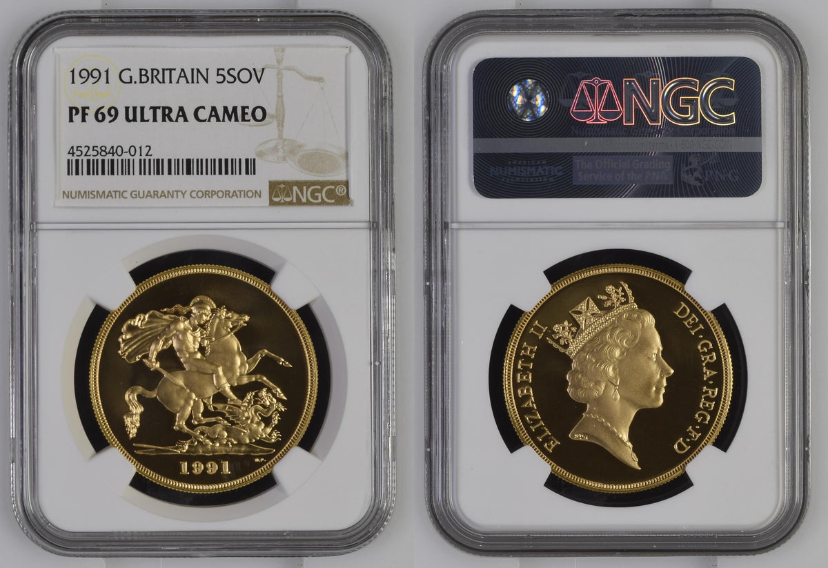 外国金貨 足色金五两 金塊 コレクション 極美品229 1991年 イギリス ミドルエリザベス 5ソヴリン金貨 NGC PF69UCAM | 港区