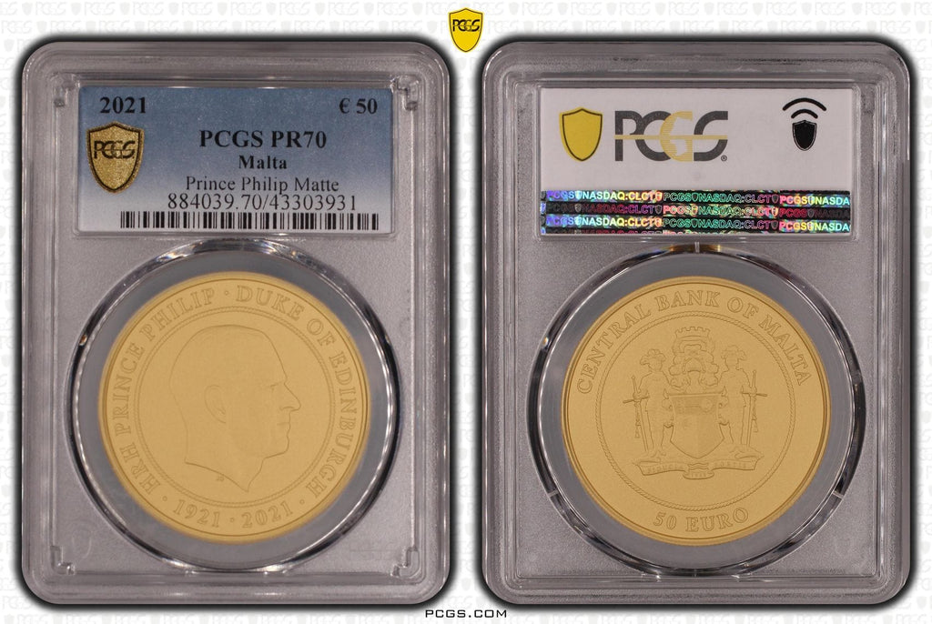 アンティークコインギャラリア 2021年 マルタ フィリップ殿下追悼 50ユーロ 1オンス金貨 マットプルーフ PR70DCAM