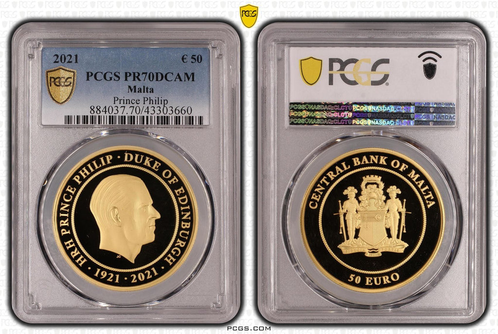 アンティークコインギャラリア 2021年 マルタ フィリップ殿下追悼 50ユーロ 1オンス金貨 プルーフ PR70DCAM