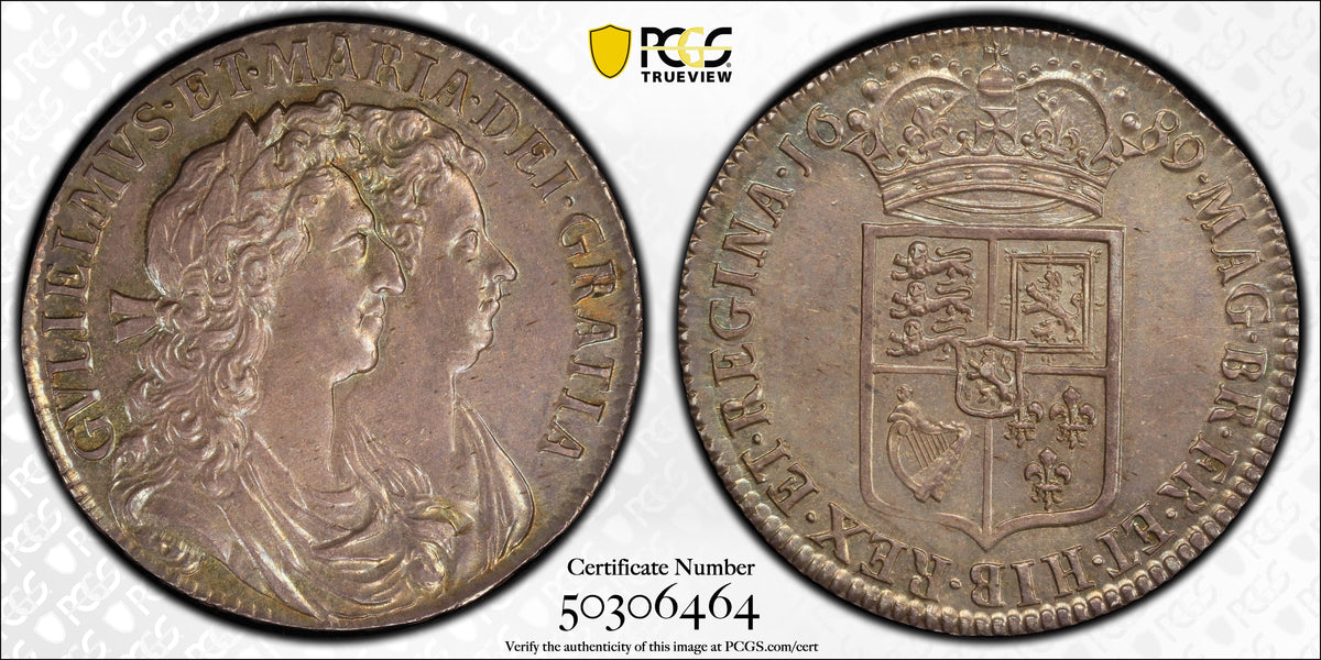 1689年 イギリス ウィリアム&メアリー ハーフクラウン銀貨 MS62 | 港区