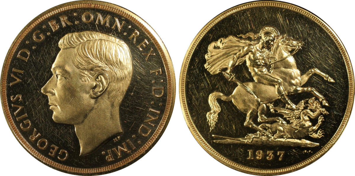 1937年 イギリス ジョージ6世 プルーフ5ポンド金貨 PCGS PR63 Cameo