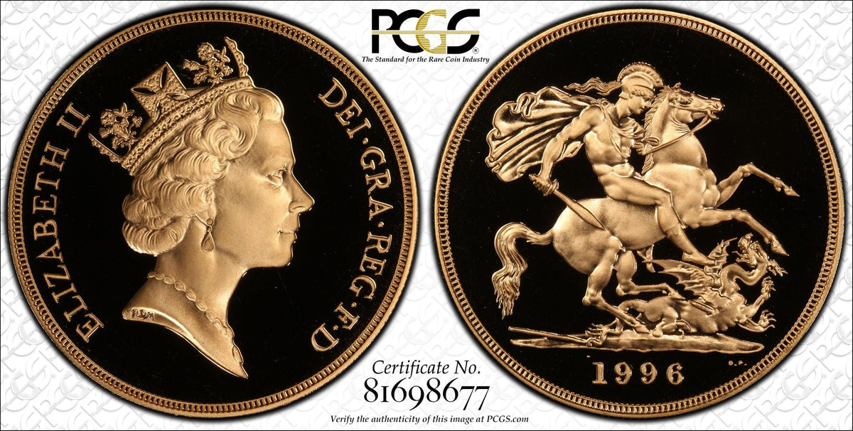 1996年 イギリス ミドルエリザベス 5ポンド金貨 PCGS PR69DCAM