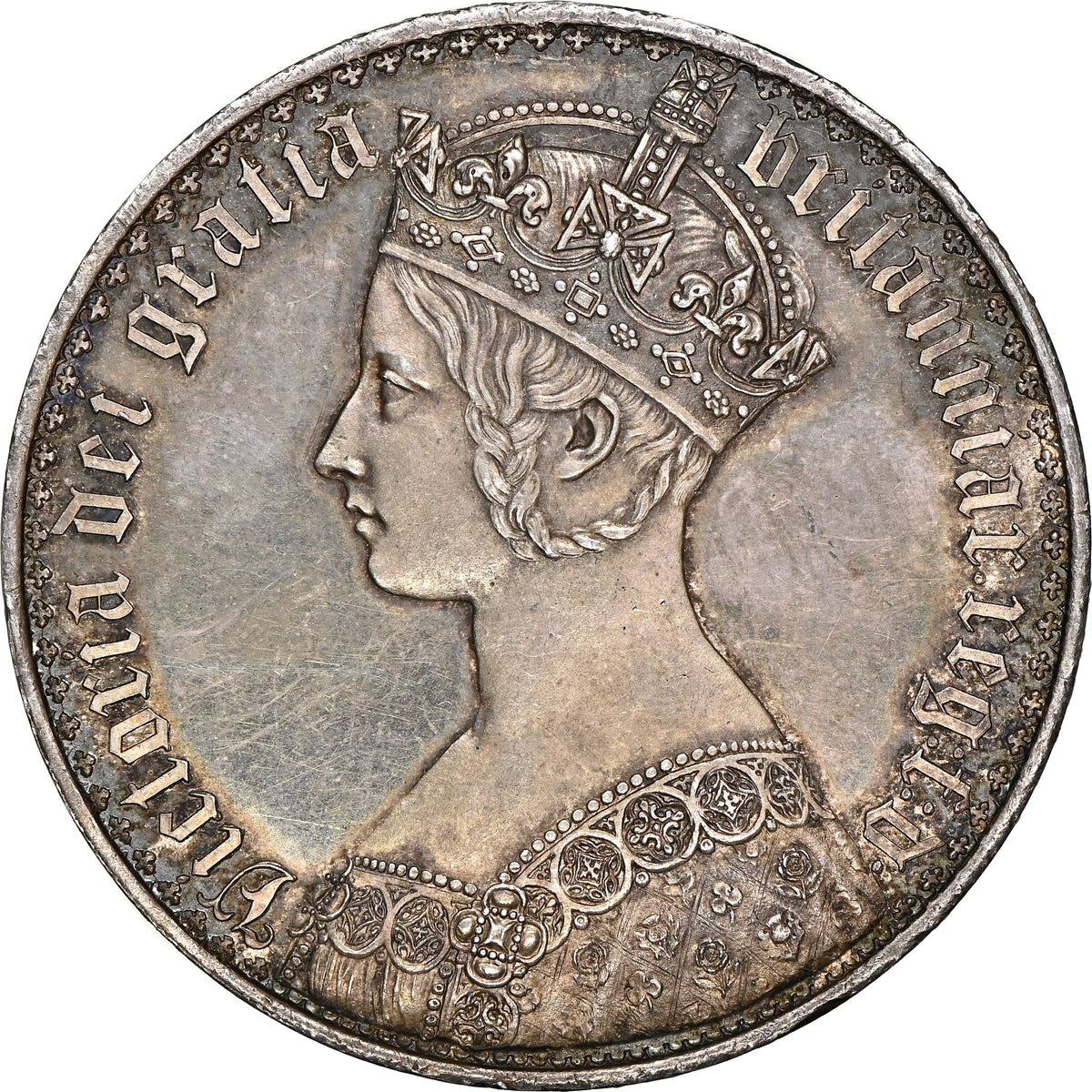 1847年 イギリス ヴィクトリア女王 ゴシッククラウン銀貨 NGC PF64 