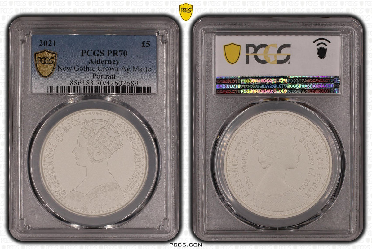 2021年 中国 PCGS PR70 銀メダル LM-140 2021年 オルダニー ゴシッククラウン ポートレート 5ポンド銀貨 マット