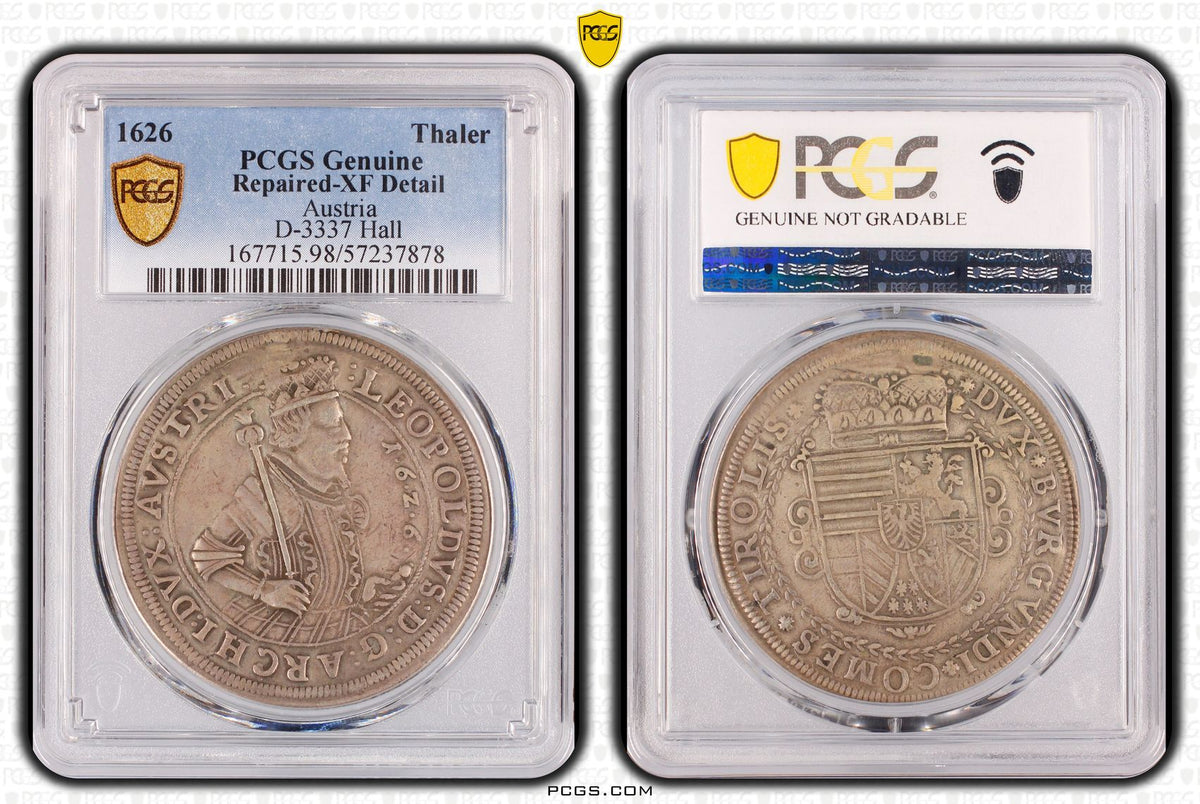 1626年 オーストリア レオポルト大公 ターラー銀貨 PCGS Genuine