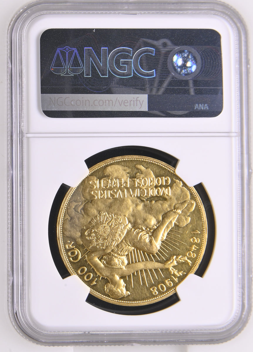 1908年 オーストリアフランツ・ヨーゼフ1世 雲上の女神 100コロナ金貨