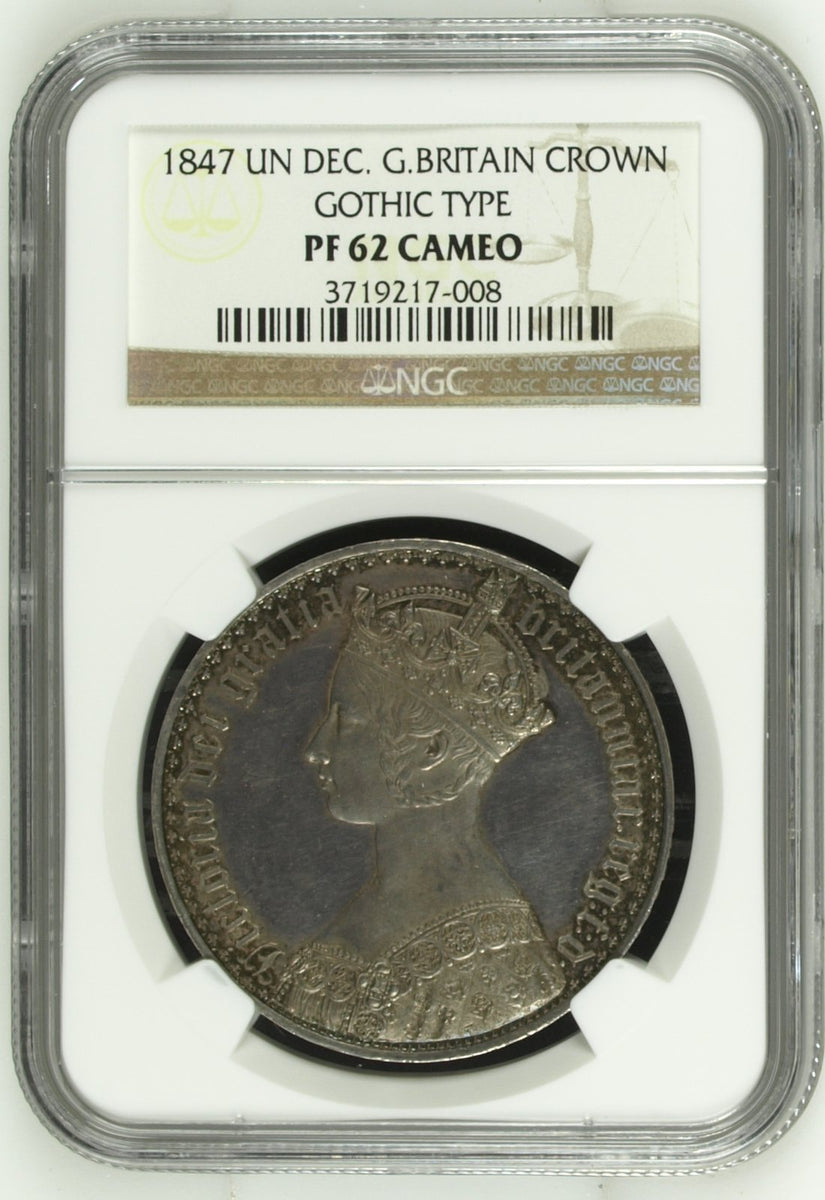 1847年 イギリス ヴィクトリア女王 ゴシッククラウン銀貨 アンデシモエッジ NGC PF62CAM | 港区虎ノ門のアンティークコインギャラリア