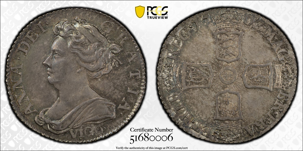 1703年 イギリス アン女王 VIGO 6ペンス銀貨 PCGS MS64 | 港区虎ノ門の