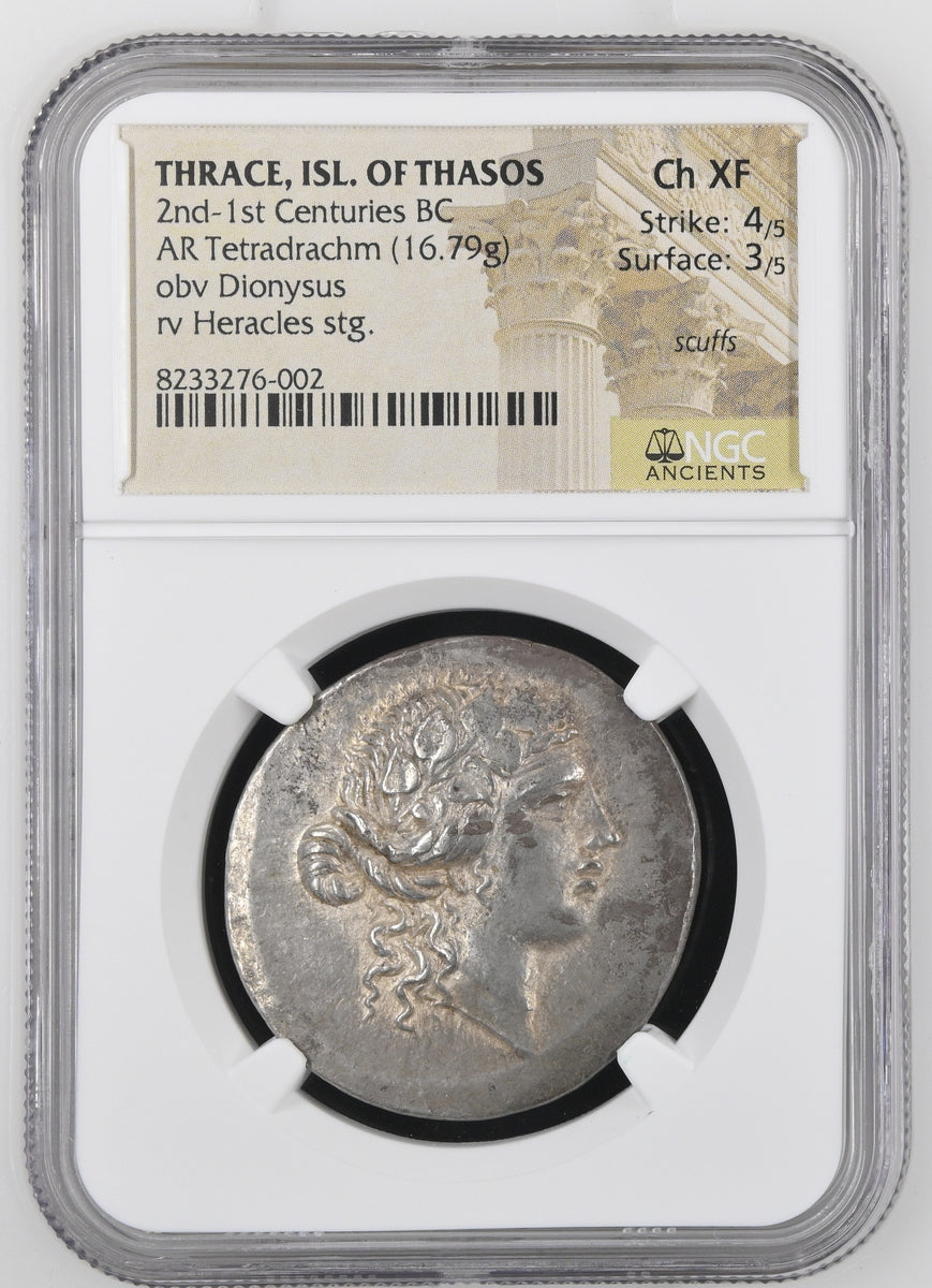 紀元前2世紀-1世紀 トラキア地方 タソス島 テトラドラクマ銀貨 NGC Ch