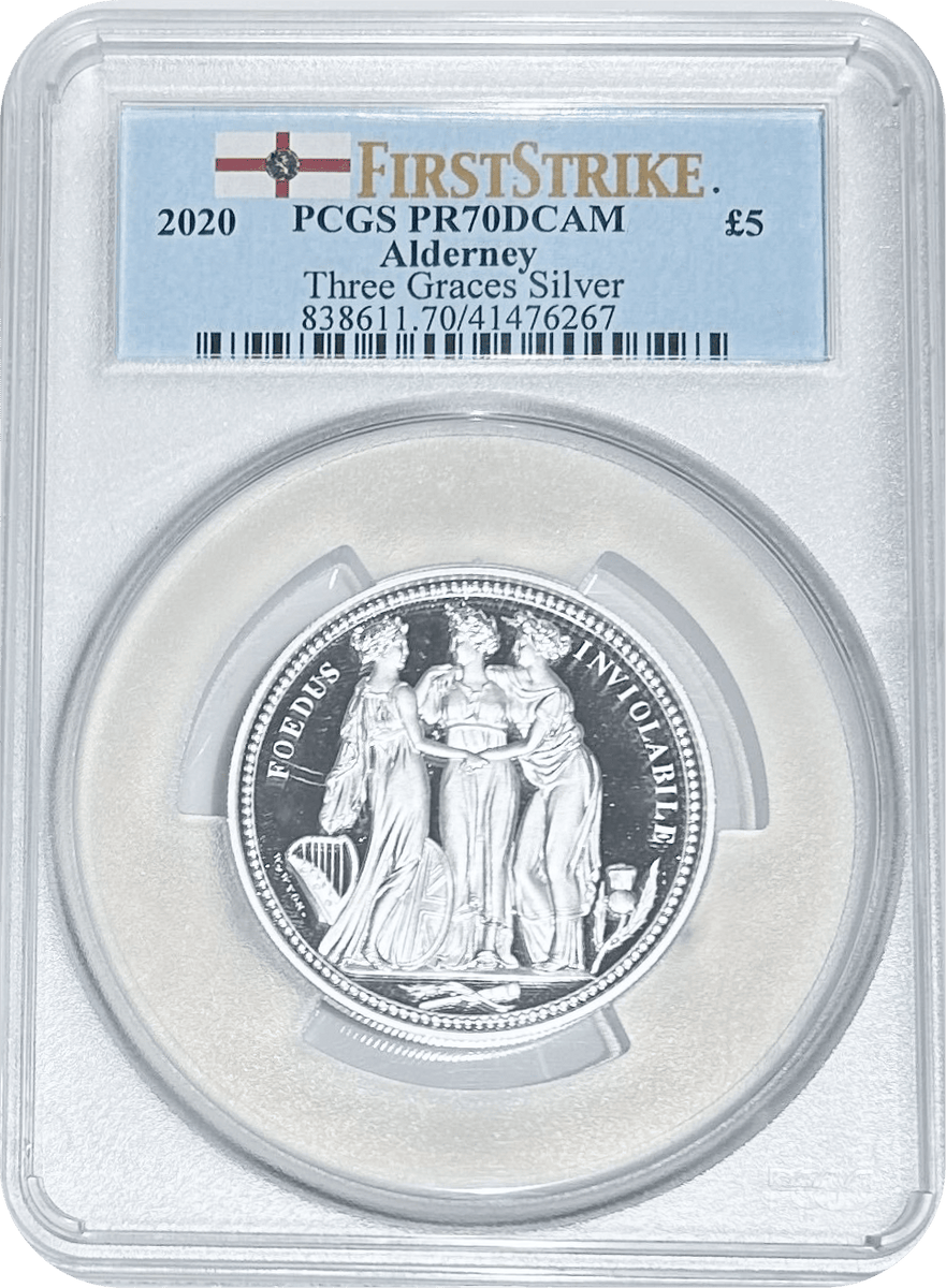 2020年 オルダニー スリー・グレイセス 5£プルーフ銀貨 PR70DCAM | 港