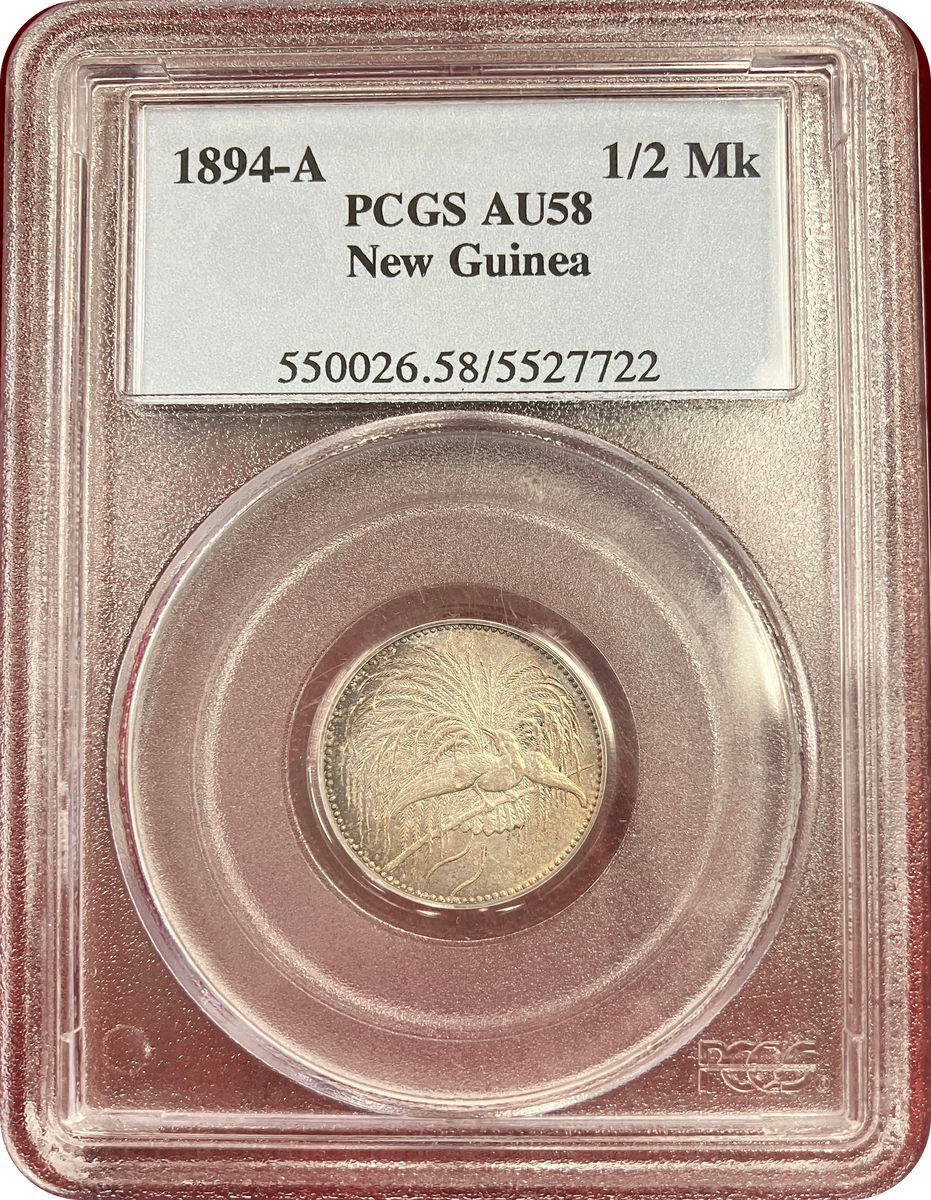 1894年 ドイツ領ニューギニア ヴィルヘルム2世 極楽鳥 1/2マルク銀貨