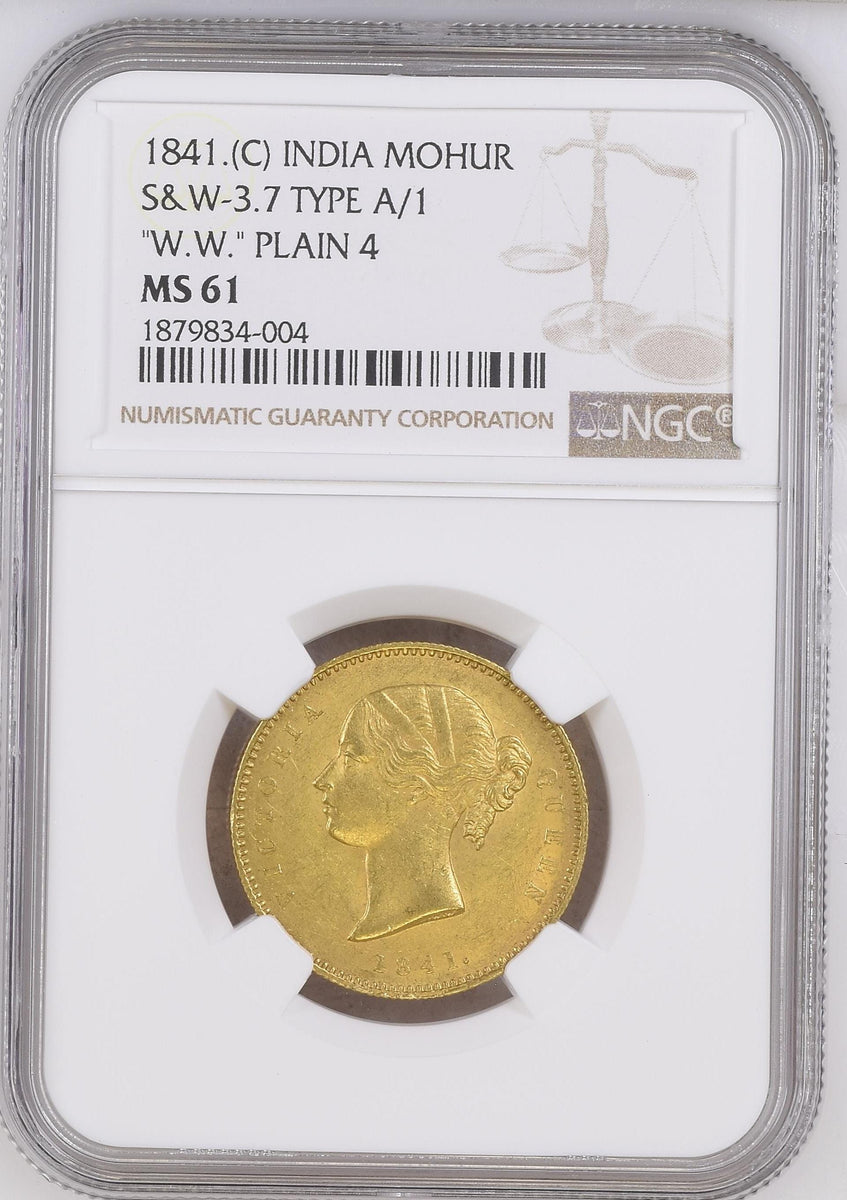 1841 英領インド ヴィクトリア女王 モハール金貨 NGC MS61 