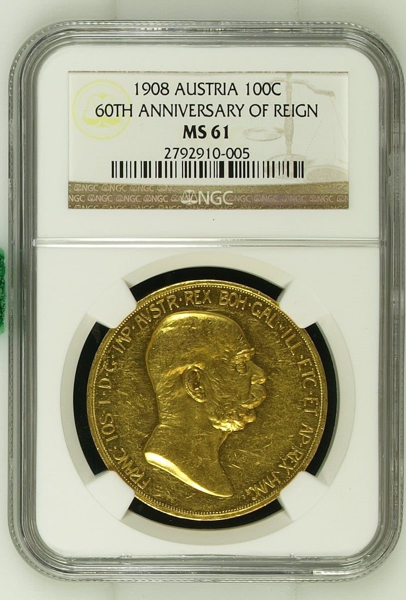 1909年オーストリア フランツ・ヨーゼフ１世 10コロナ金貨 NGC MS63takaコイン