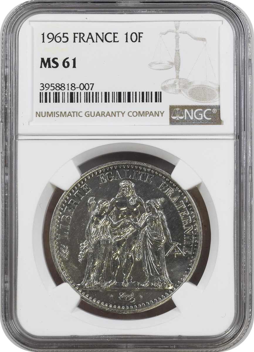 1965年 スイス 1/2フラン NGC AU58　銀貨 1965年 フランス ヘラクレス 10フラン銀貨 NGC MS61 | 港区虎ノ門の