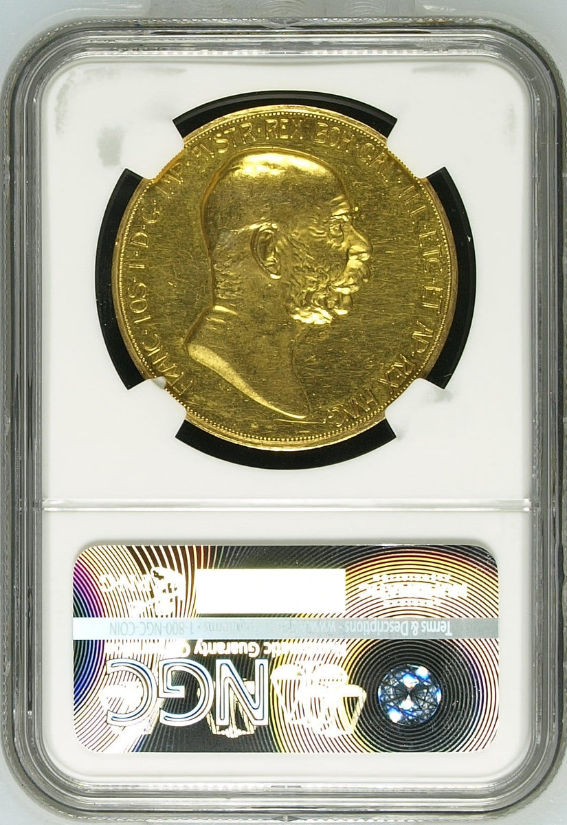 1908年 オーストリア フランツ・ヨーゼフ1世 100コロナ金貨 雲上の女神 NGC AU58 | アンティークコインギャラリア