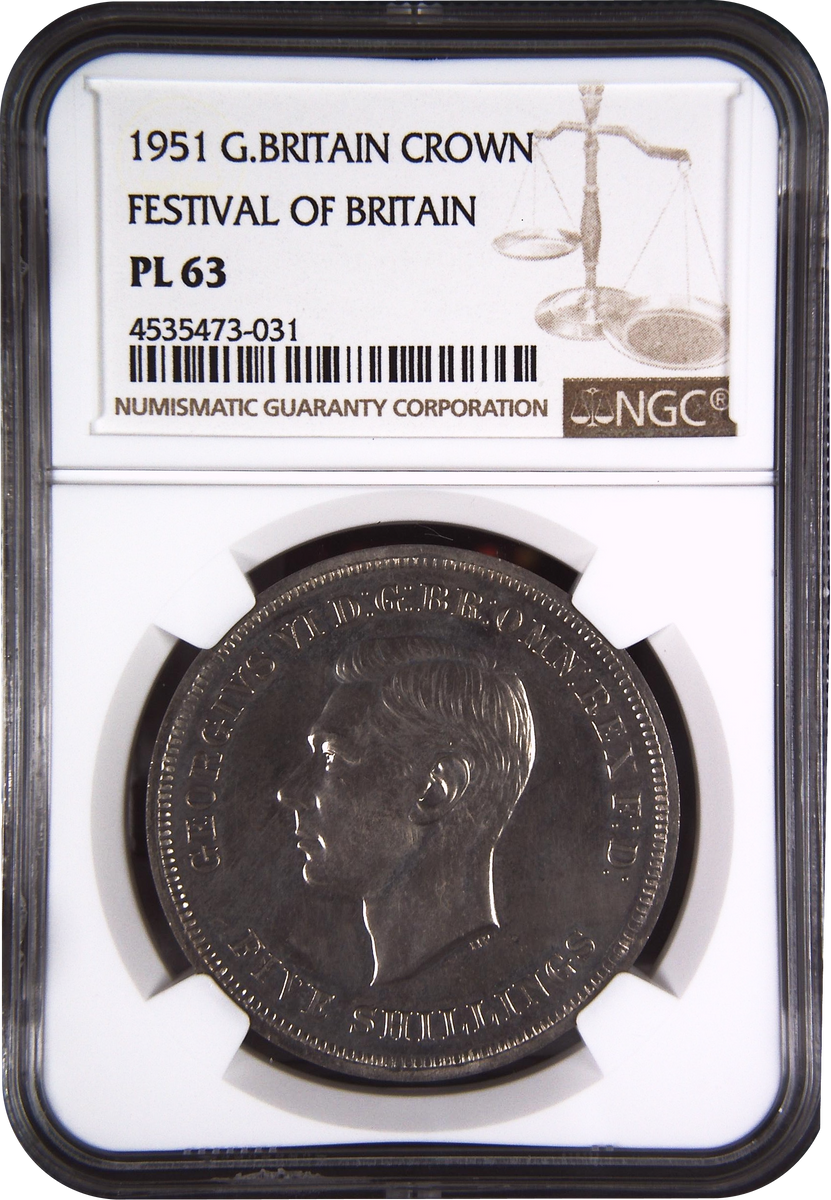 K*n様 【NGC鑑定 PL63】1951年 イギリス クラウン銀貨 綺麗 本物 1951年 イギリス ジョージ6世 イギリス祭 クラウン白銅貨 NGC PL63