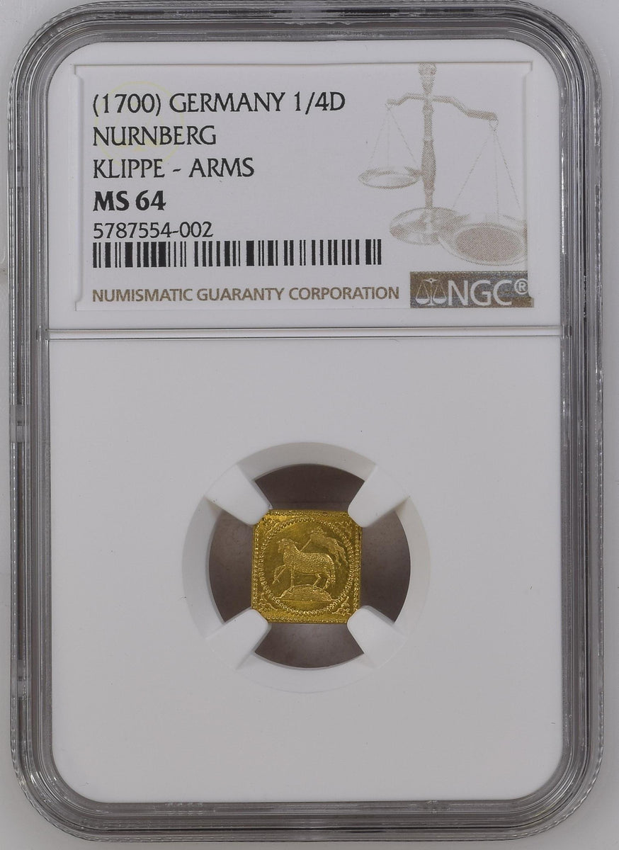 1700年 ニュルンベルク ラムダカット クリッペ 1/4ダカット金貨 MS64
