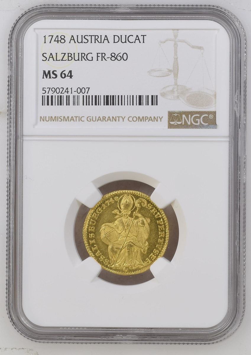 1748 神聖ローマ帝国（オーストリア） ザルツブルグ ダカット金貨 MS64（NGC最高鑑定品） | アンティークコインギャラリア