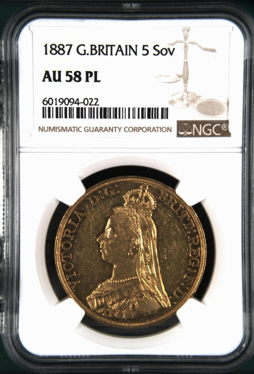 1887年 イギリス ヴィクトリア ジュビリー 5ポンド金貨 AU58PL | アンティークコインギャラリア