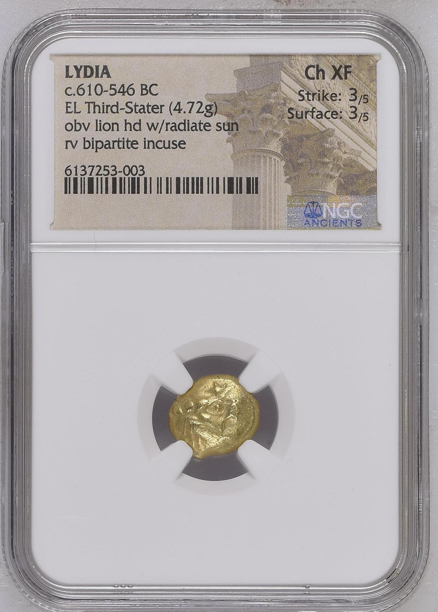 古代リディア王国 紀元前610-546年頃 1/3ステーター金貨 NGC Ch XF