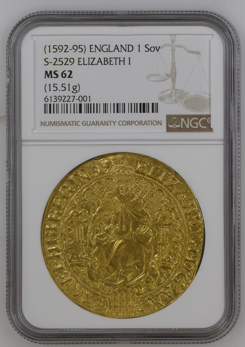 1592-95) イギリス エリザベス1世 ソブリン金貨 NGC MS62