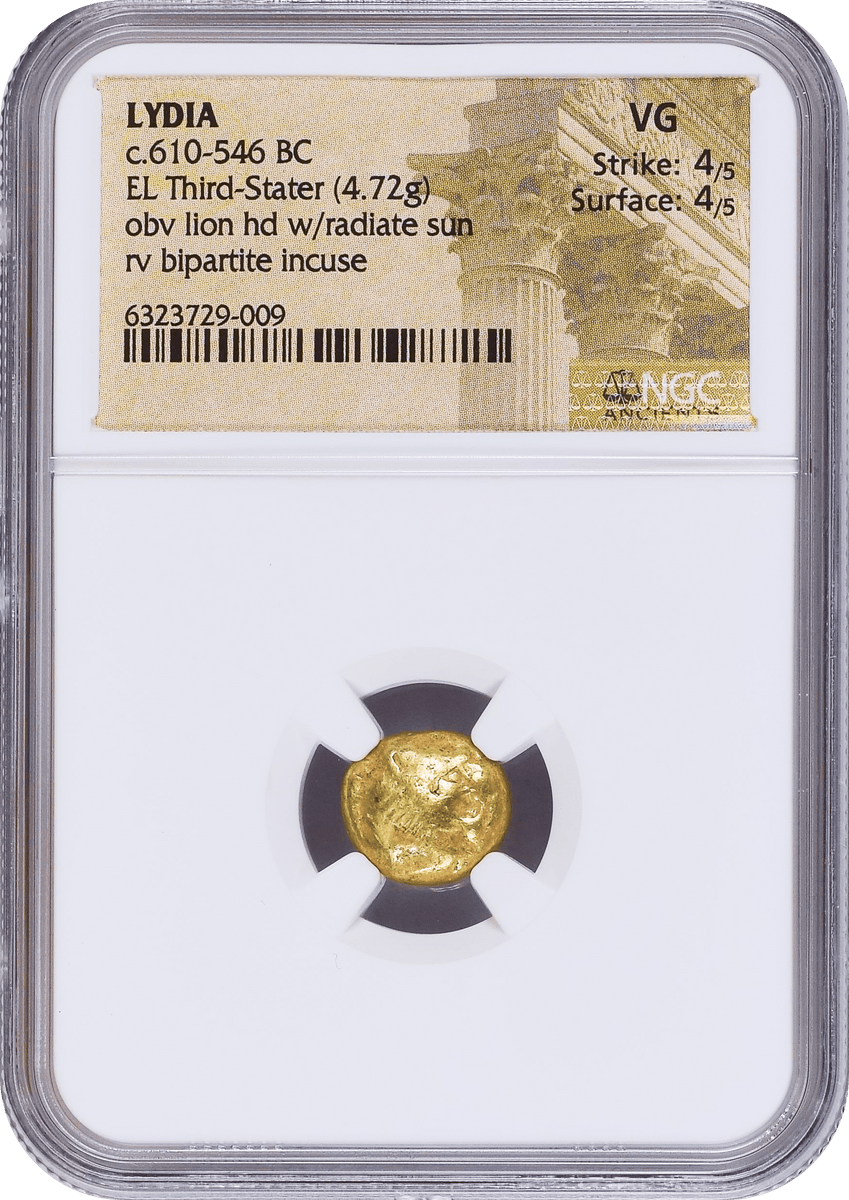 古代リディア王国 紀元前610-546年頃 1/3ステーター金貨 NGC VG Strike