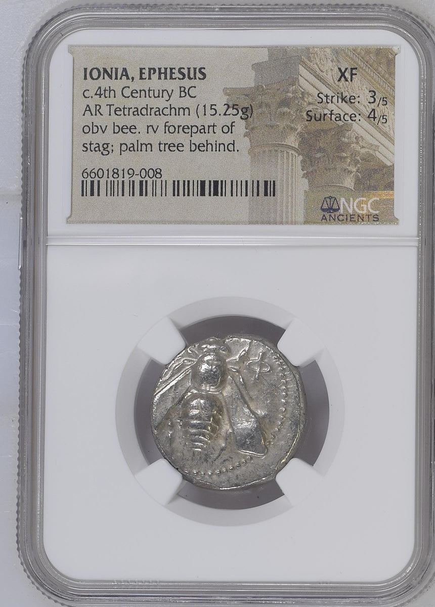 紀元前4世紀 古代イオニア エフェソス テトラドラクマ銀貨 XF Strike