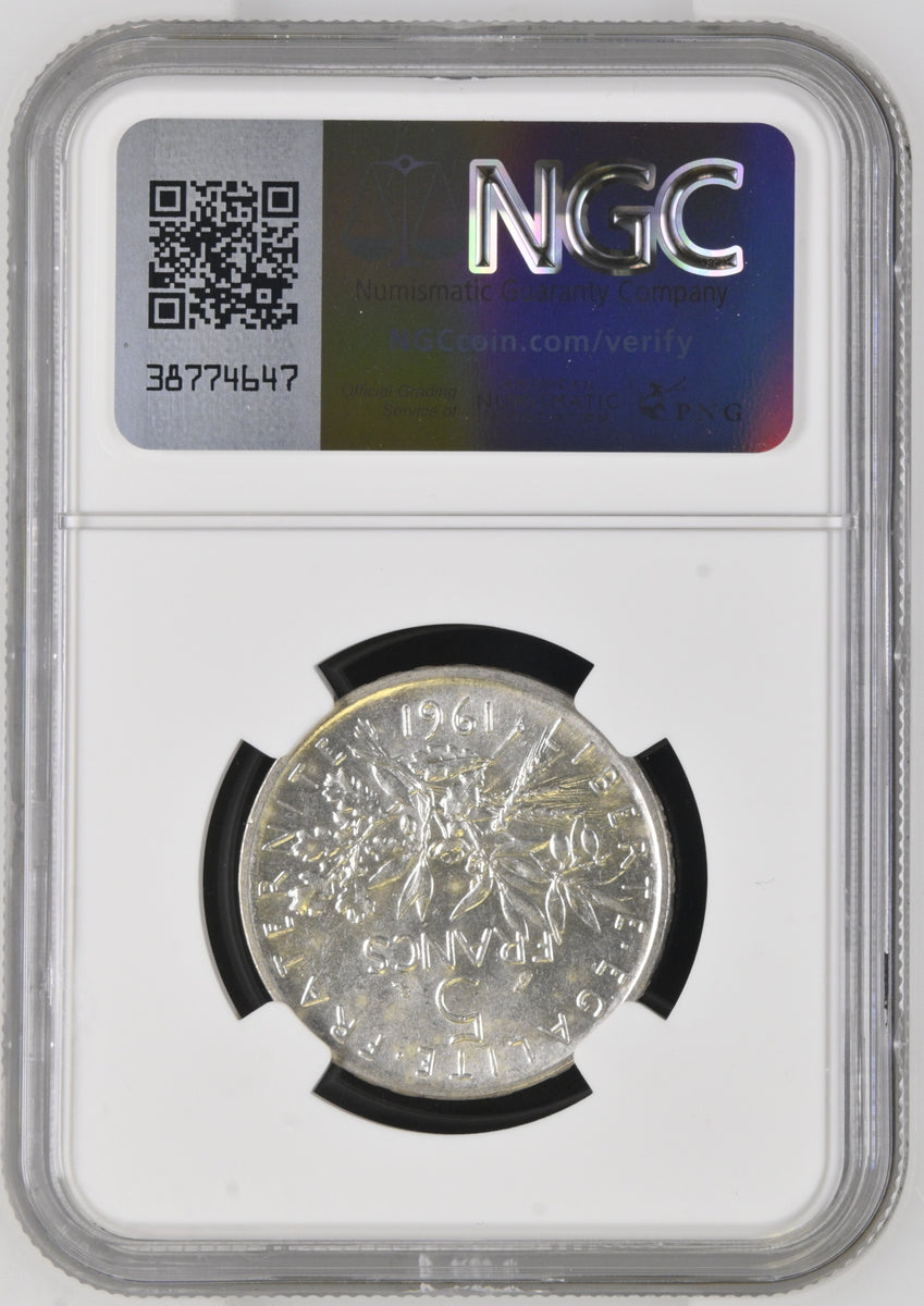 1961年 フランス 種を蒔く人 5フラン銀貨 NGC AU58 | 港区虎ノ門の