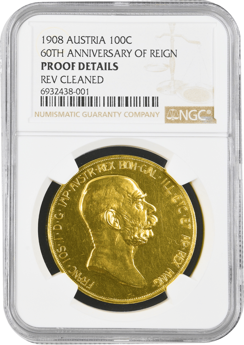 1908年 オーストリア フランツ・ヨーゼフ1世 100コロナ金貨 雲上の女神