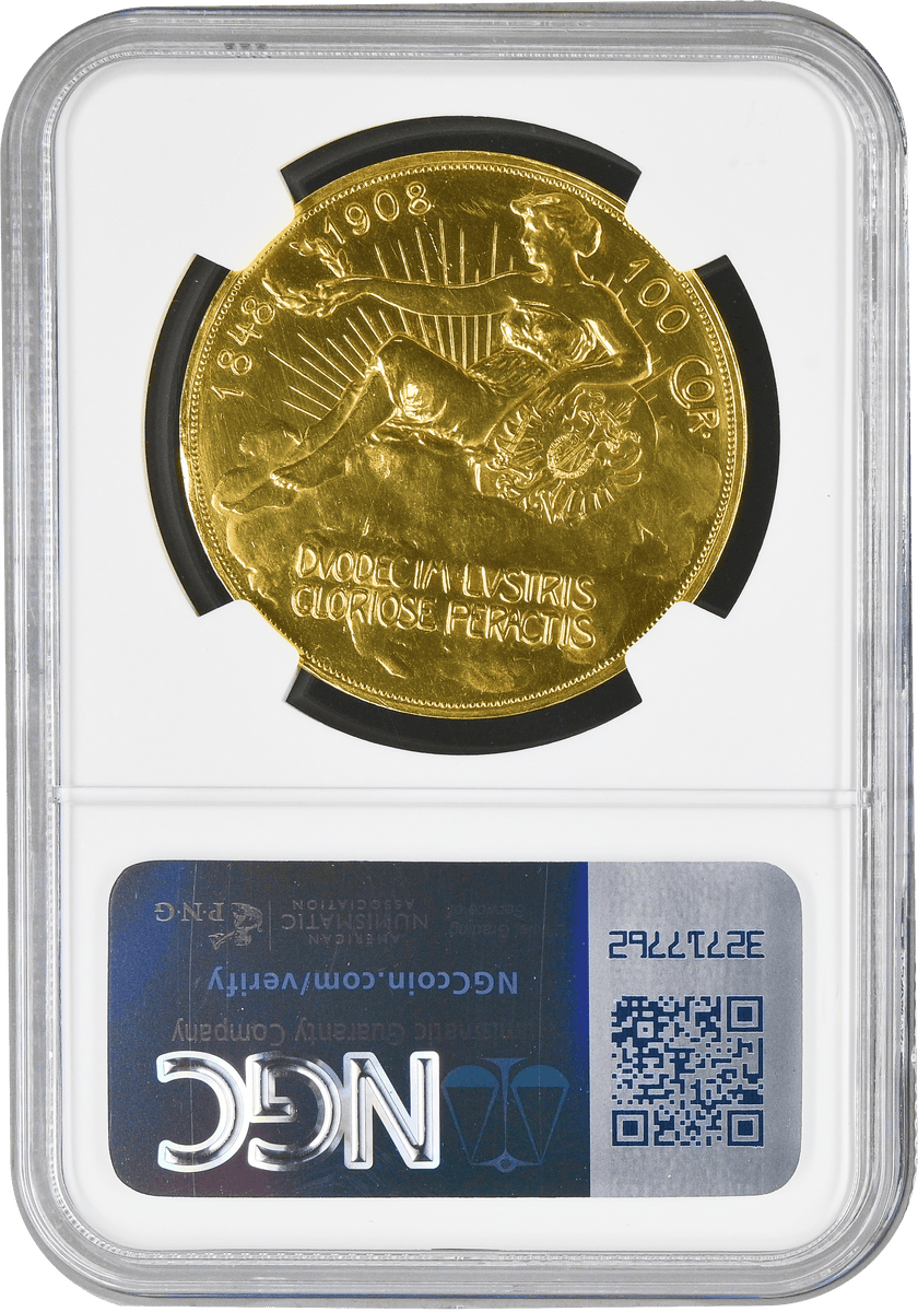 1908年 オーストリア フランツ・ヨーゼフ1世 100コロナ金貨 雲上の女神