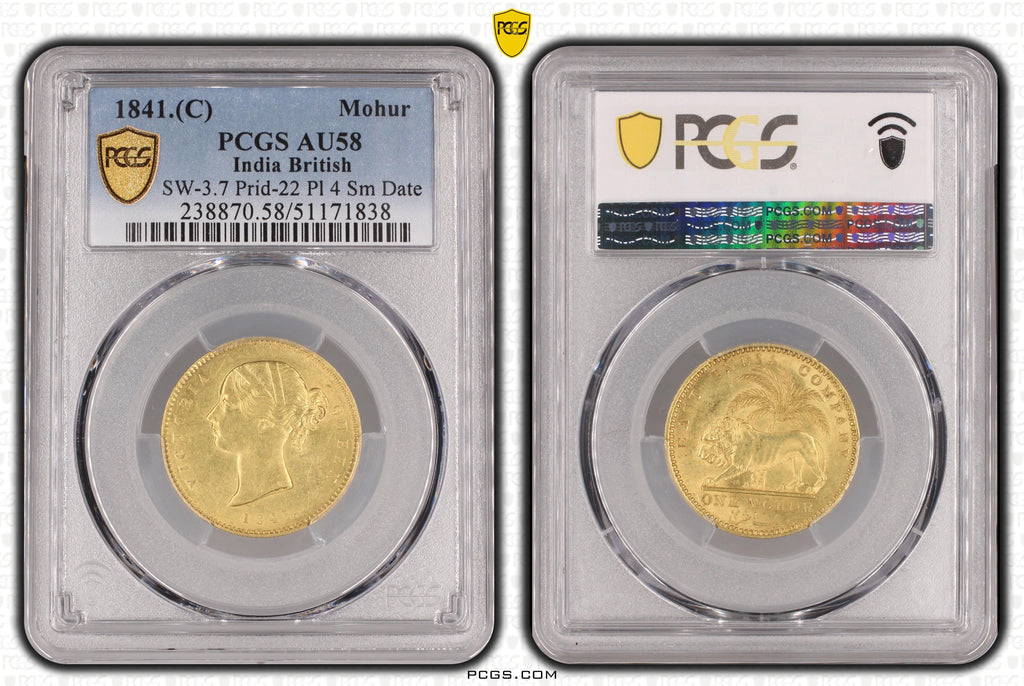 #アンティークコインギャラリア 1841年 イギリス領インド モハール金貨 PCGS AU58