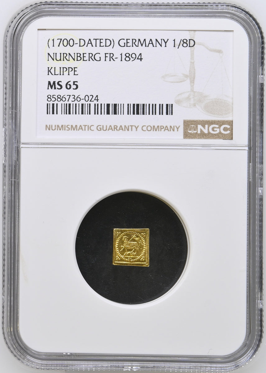1700年 ドイツ ニュルンベルク ラムダカット 1/8ダカット金貨 クリッペ