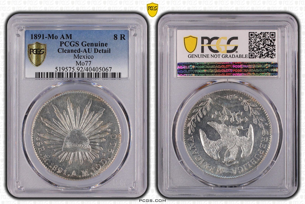 1891年 Mo AM MO77 メキシコ共和国 8レアル銀貨 PCGS Genuine - AU