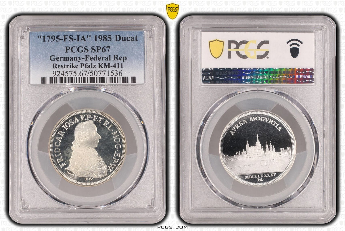 1795年(1985年) ドイツ プファルツ ダカット銀貨 リストライク