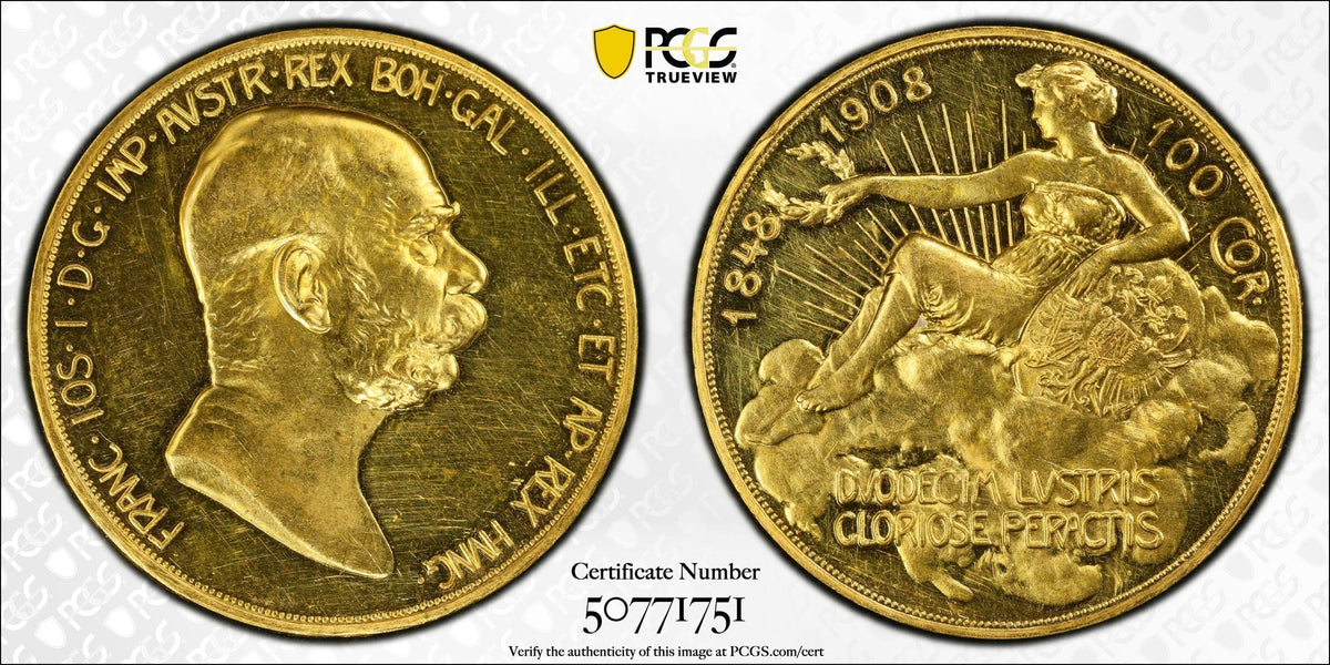 1908年 オーストリア フランツ・ヨーゼフ1世 雲上の女神 100コロナ金貨