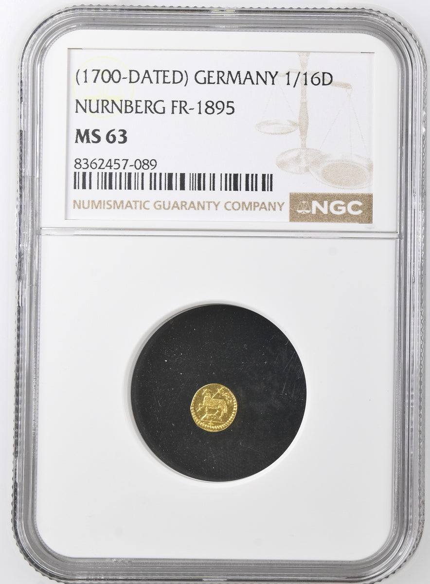 1700年 ドイツ ニュルンベルク 1/16 ラムダカット金貨 NGC MS65 1700年 ドイツ ニュルンベルク ラムダカット 1/16ダカット金貨 NGC