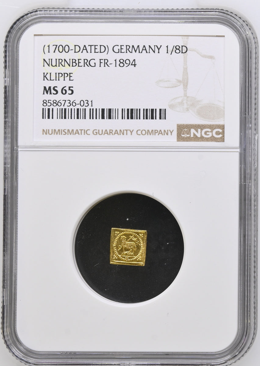 1700年 ドイツ ニュルンベルク ラムダカット 1/8ダカット金貨 クリッペ