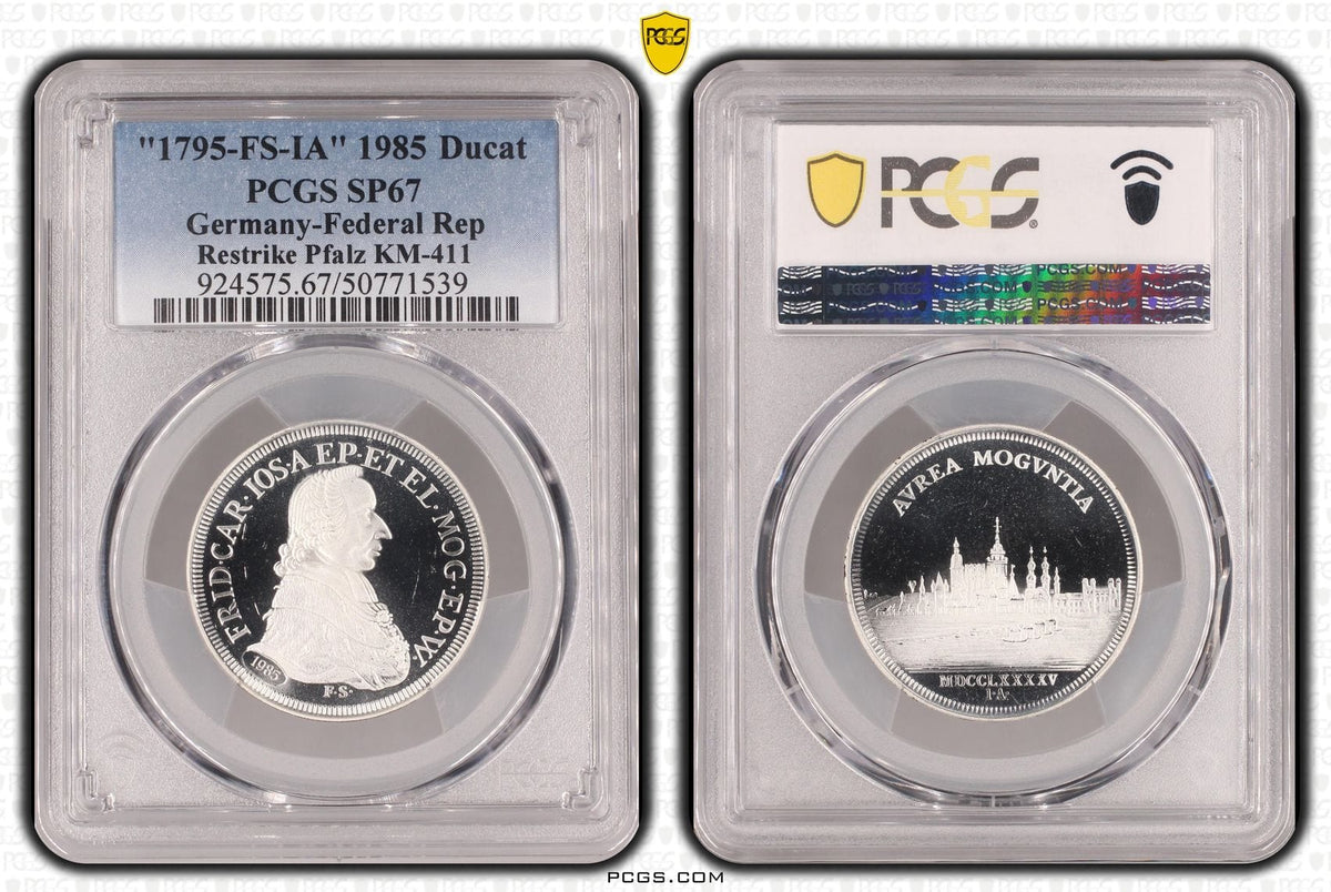 1795年(1985年) ドイツ プファルツ ダカット銀貨 リストライク PCGS