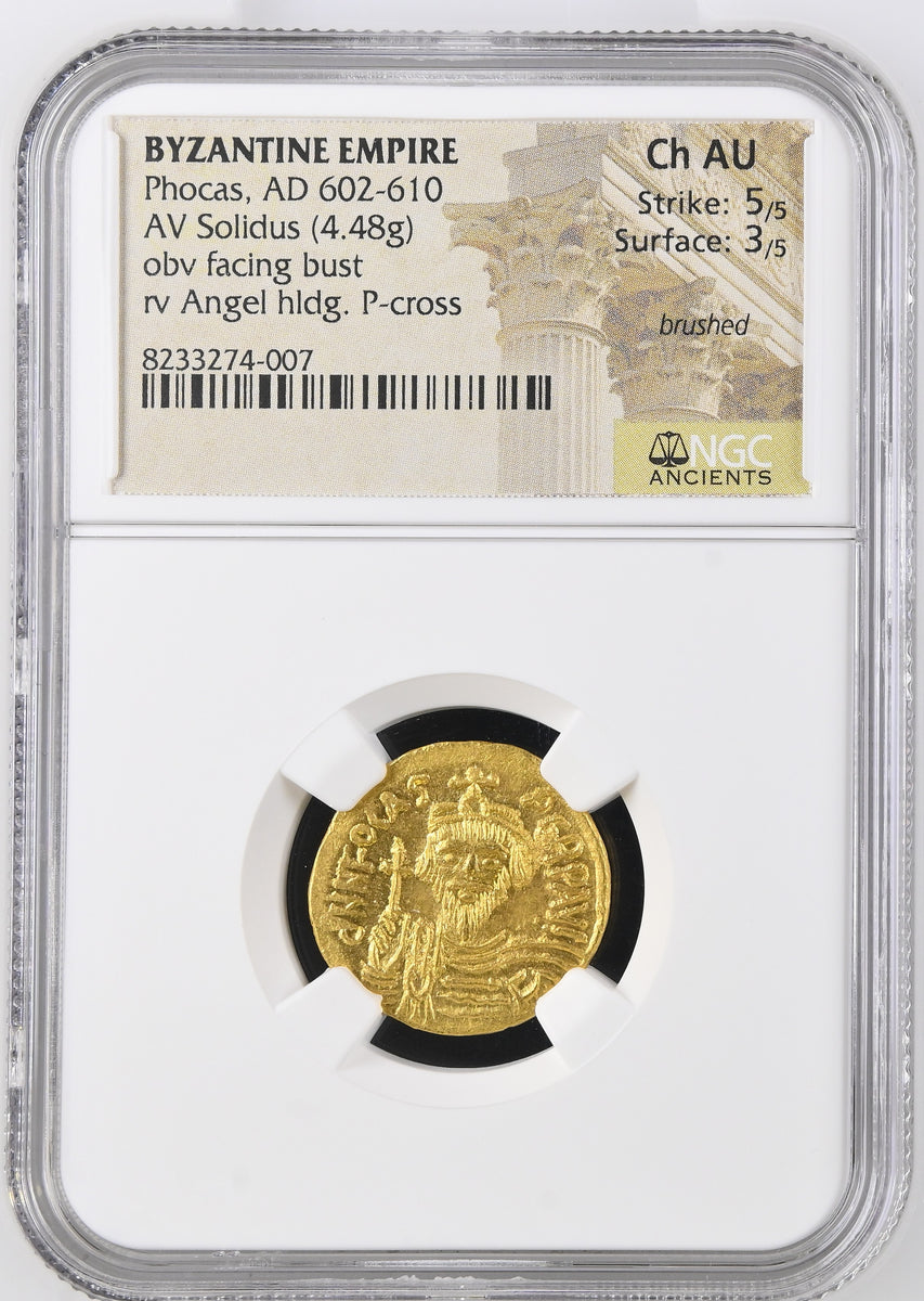 602-610年 ビザンツ帝国 フォカス ソリダス金貨 NGC Ch AU 5/5-3/5