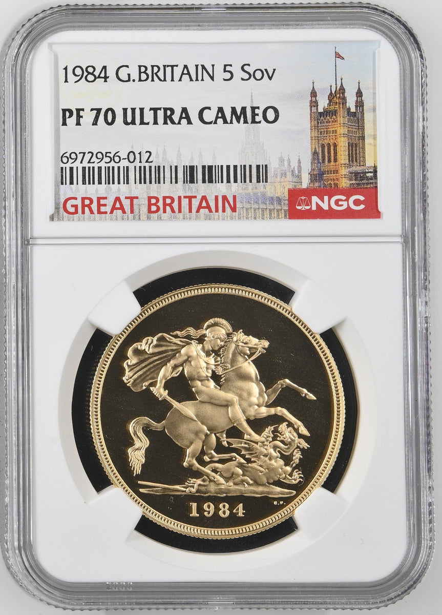 方舟】 1984年 イギリス ヤングエリザベス 5ポンド金貨 NGC PF70UCAM