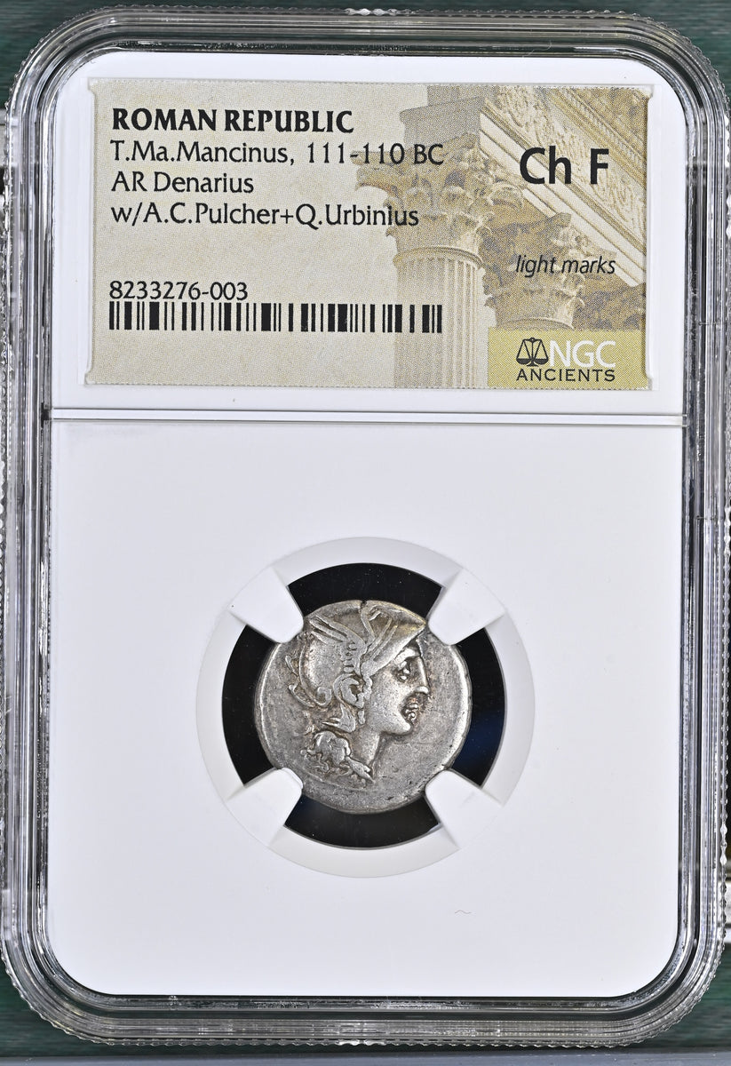 紀元前111-110年 古代ローマ帝国 T.マッリウス・マンキヌス デナリウス