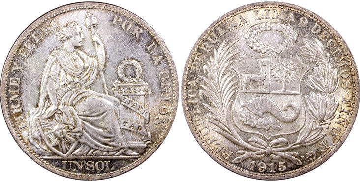 ペルー 1ソル銀貨 1915 FG 年 PCGS MS65 | アンティークコインギャラリア