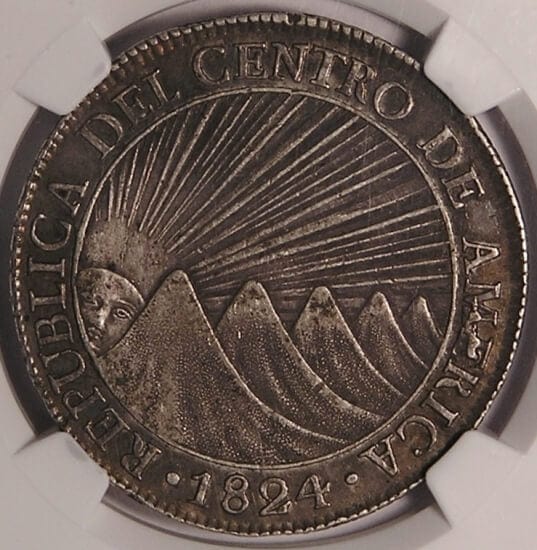 NGC 中央アメリカ共和国 1824年 8レアル 銀貨 AU55 | アンティーク 
