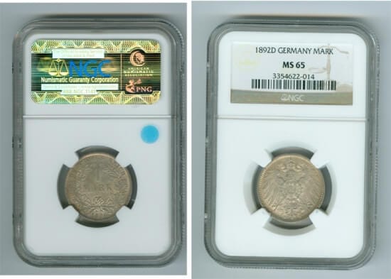 kosuke_dev 【NGC MS65】ドイツ帝国 １マルク硬貨 1892年 未使用