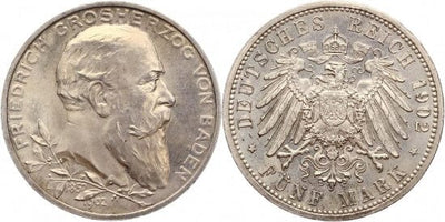kosuke_dev 【PCGS MS65】ドイツ バーデン フリードリヒ１世 5マルク硬貨 1902年 未使用