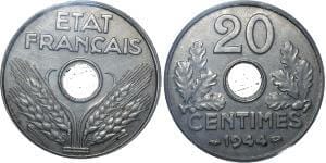 kosuke_dev 【PCGS MS62】フランス 20サンチーム硬貨 1944年 美品