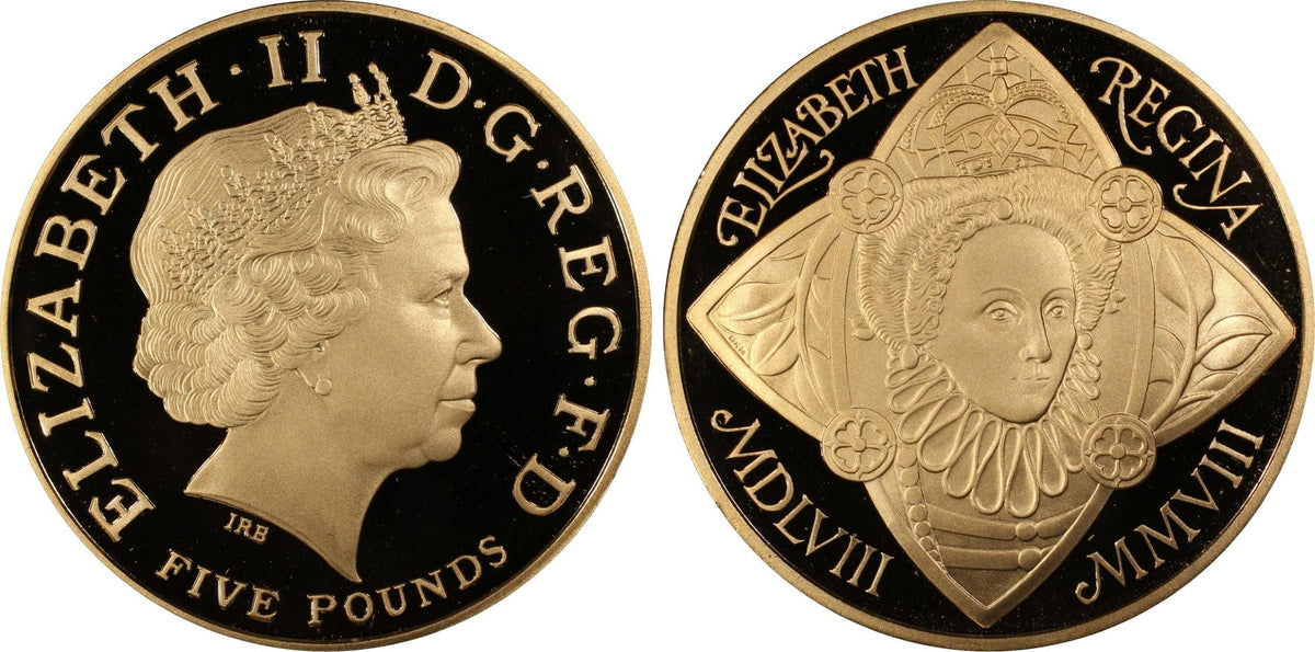 2008 イギリス エリザベス1世即位450周年記念 5ポンド金貨 PCGS PR69 DCAM | アンティークコインギャラリア