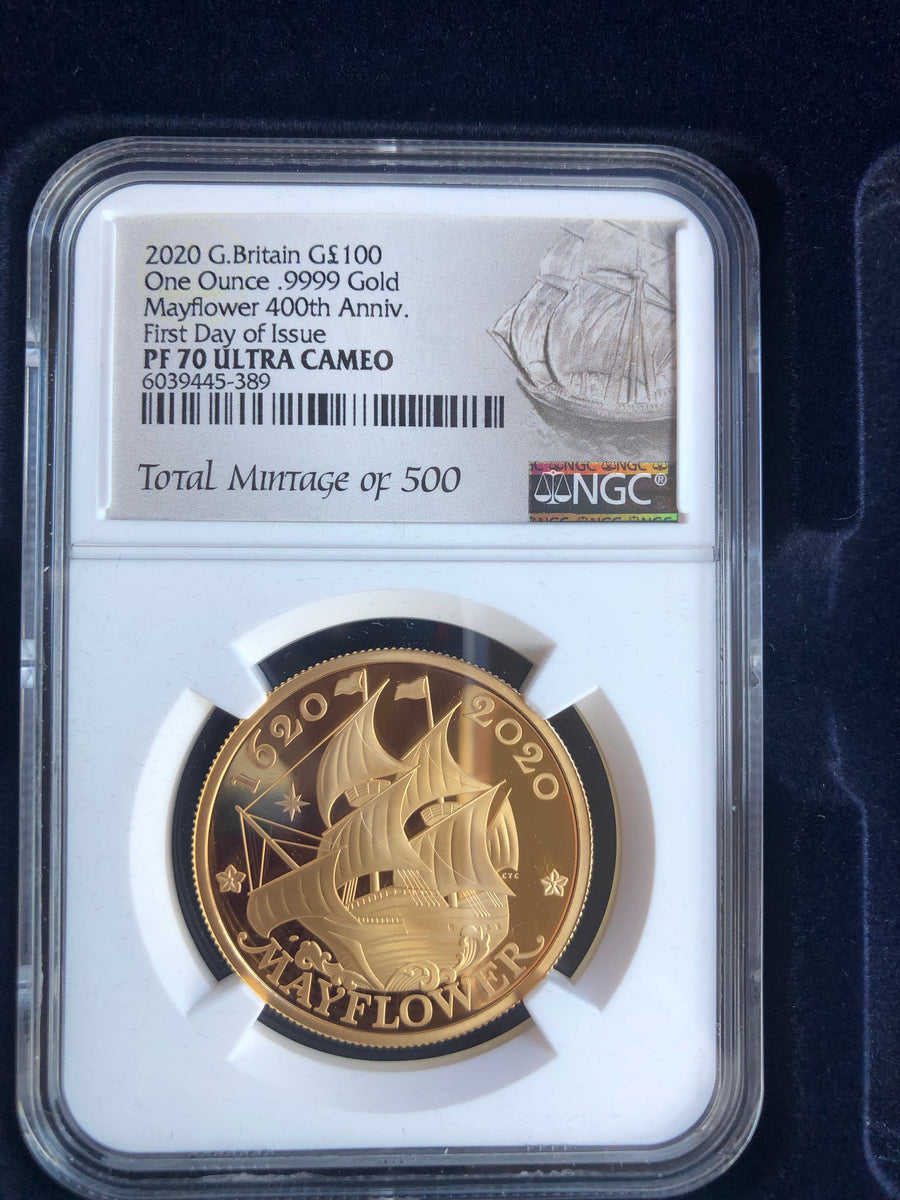 2020年 イギリス メイフラワー出航400周年 100ポンド 1オンス金貨 NGC PF70UCAM First Day of Issue |  アンティークコインギャラリア