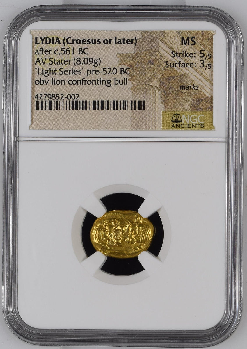 紀元前561-546 リディア クロイソス スターテル金貨 ライトシリーズ NGC MS Strike:5/5 Surface:3/5 ma |  アンティークコインギャラリア