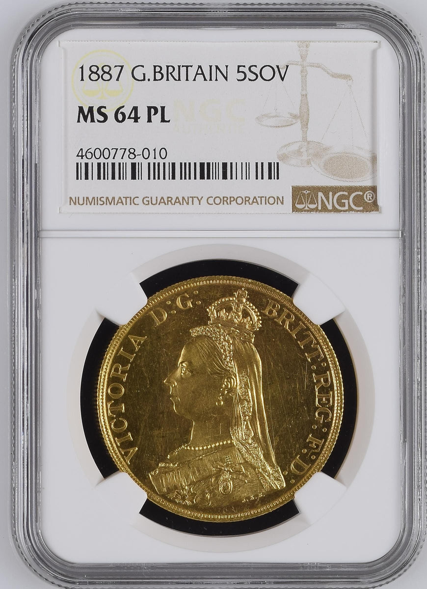 期間限定セール】1887 イギリス ヴィクトリア女王 ジュビリーヘッド 5ポンド（ソブリン）金貨 NGC MS64PL | アンティークコインギャラリア